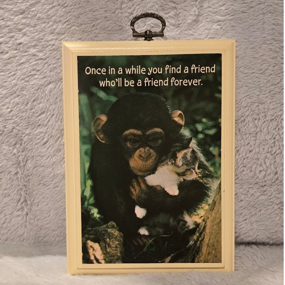 Vintage 1983 Hallmark Plaque Chimpanzee Kitten Friendship Wall Decor DE2083
